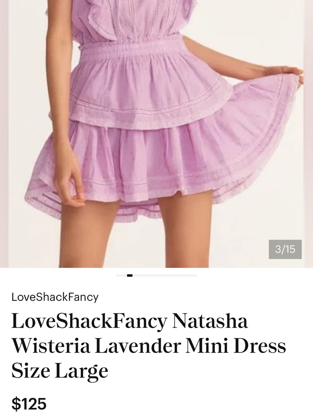 LoveShackFancy Lavender Ruffle-Tier Mini Dress - Picture 3 of 3